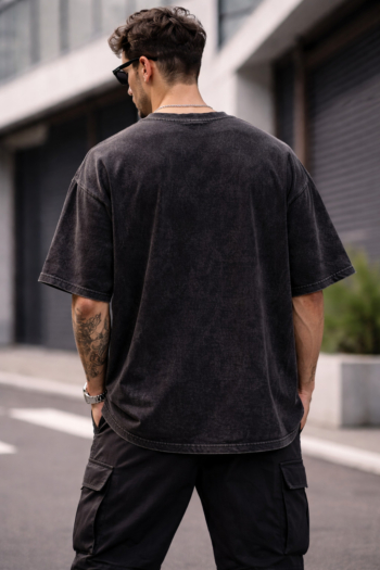 Trendy acid wash oversized t-shirt for men by Slackroid Marketplace, crafted with premium 250 GSM cotton for a bold streetwear look and all-day comfort.