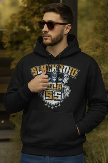 Premium Slackroid Black Printed Hoodie for Men – Stylish Winter Wear